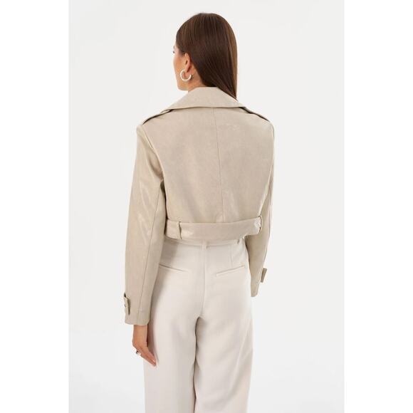 Lamarque Women's Katija Faux Leather Chic Cropped Coat Belted Waist Snap Closure - Picture 2 of 13